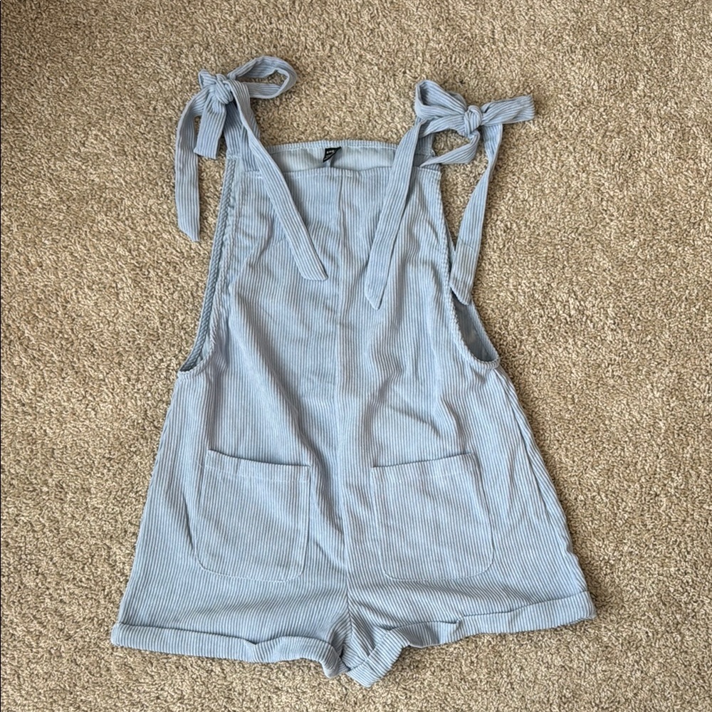 Chic Blue Striped Overalls with Bow Straps